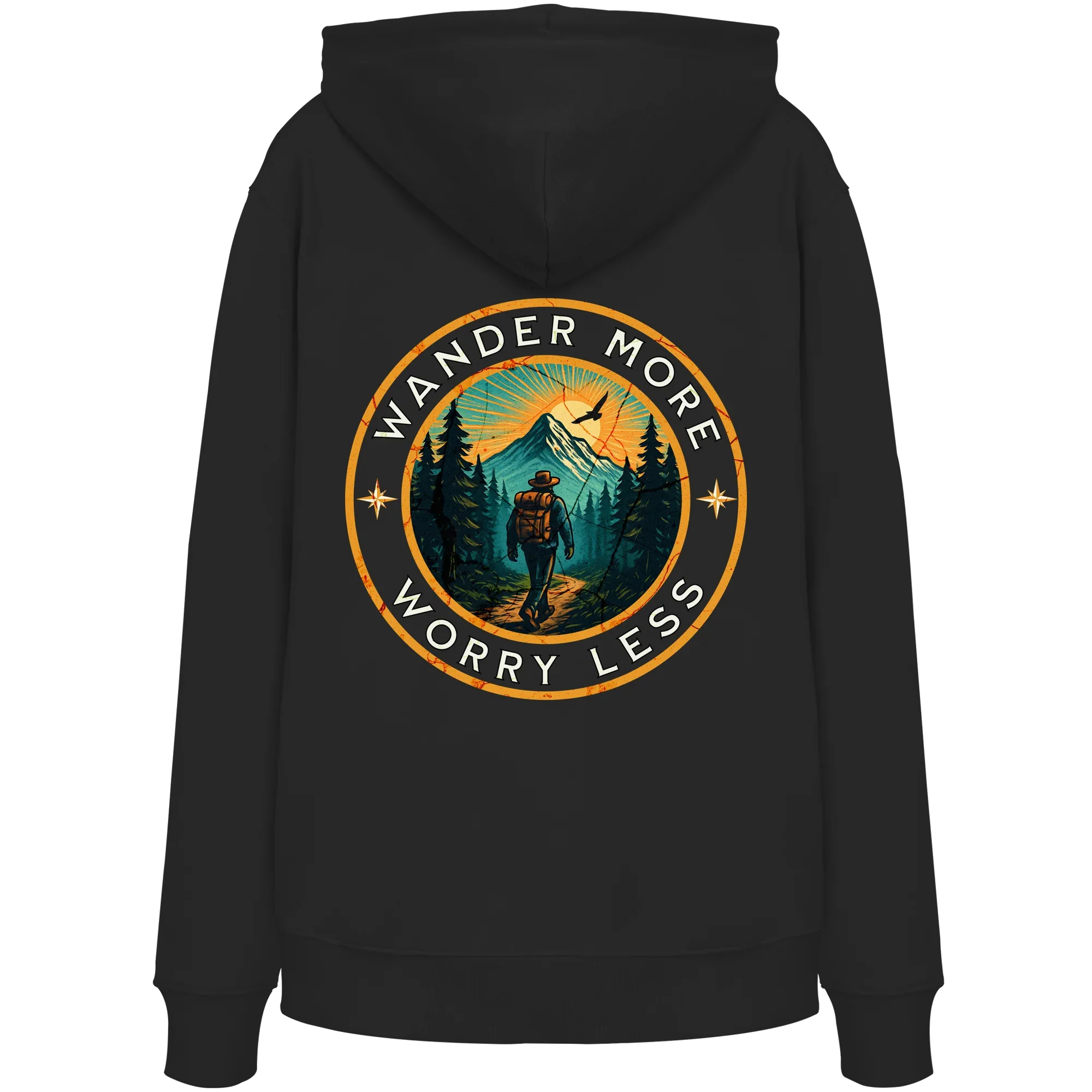 Wander More, Worry Less – Hiking Badge - Organic Hoodie