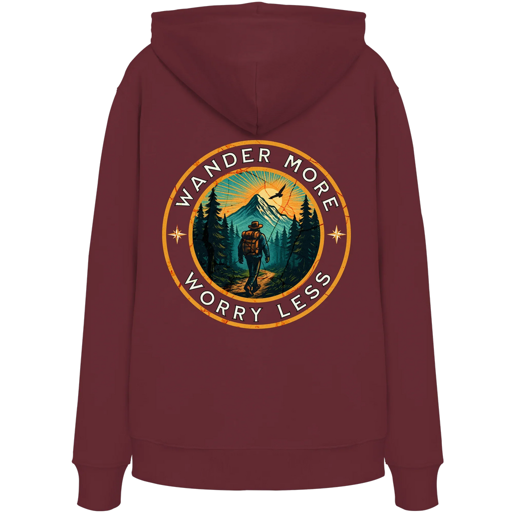 Wander More, Worry Less – Hiking Badge - Organic Hoodie