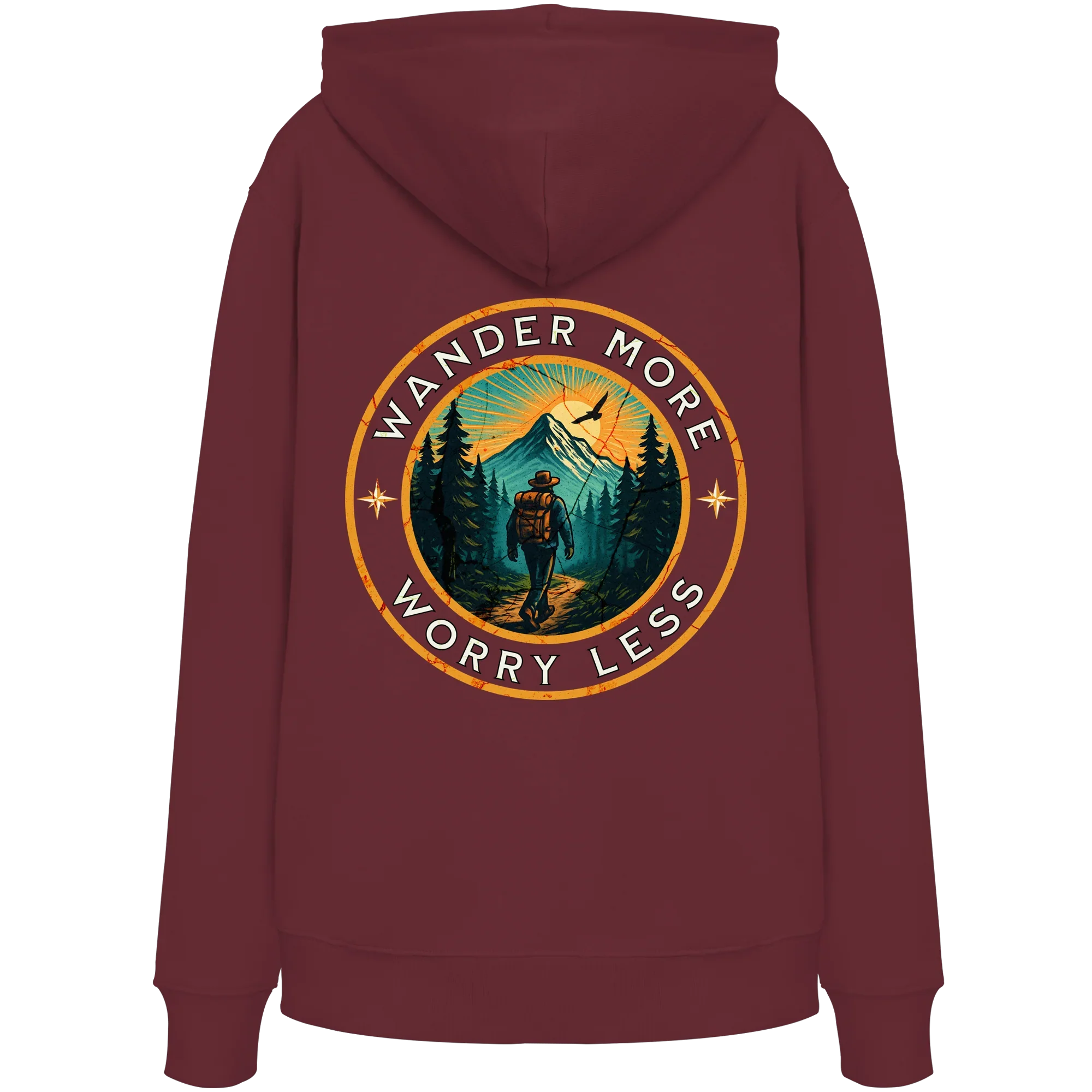 Wander More, Worry Less – Hiking Badge - Organic Hoodie