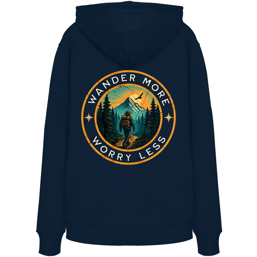 Wander More, Worry Less – Hiking Badge - Organic Hoodie