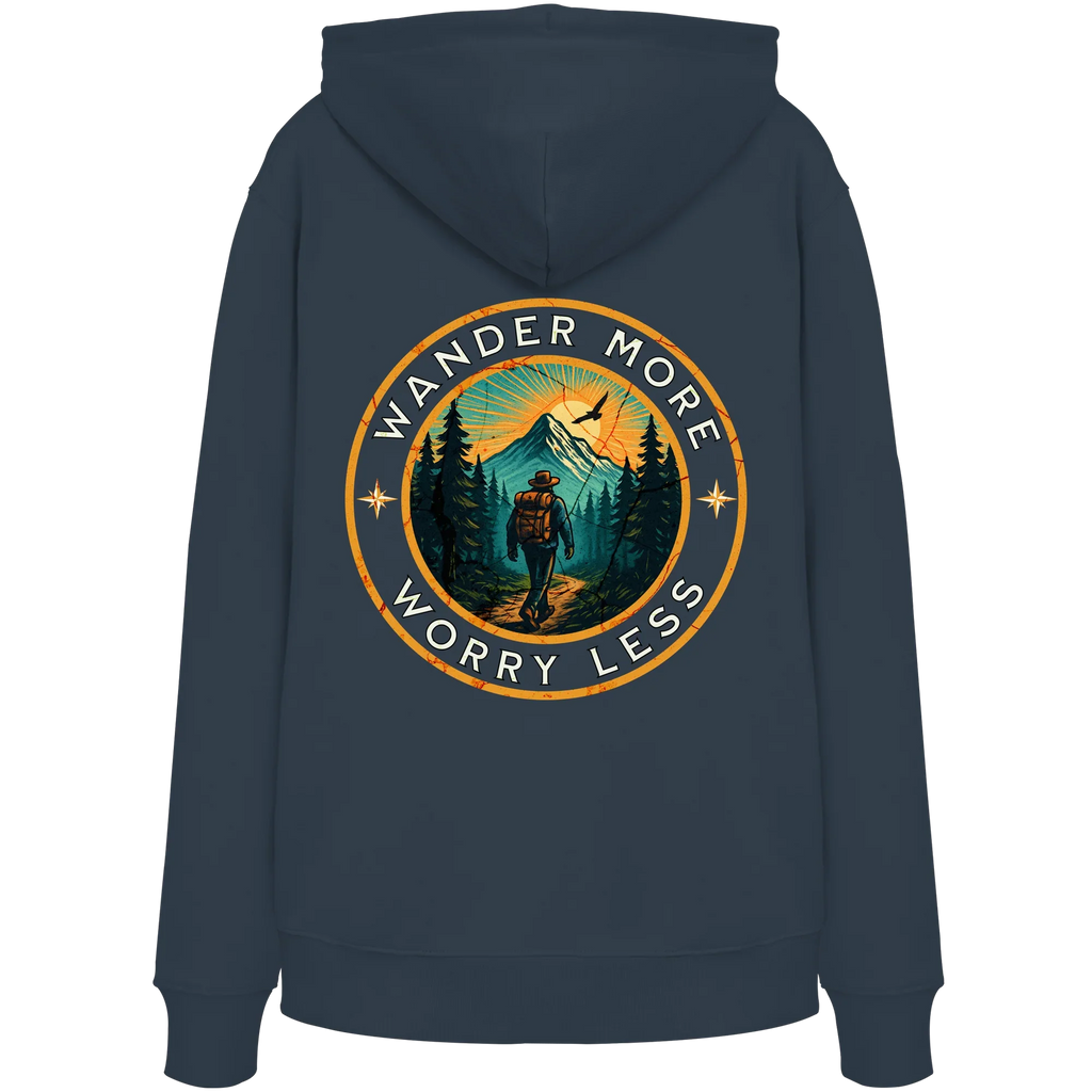 Wander More, Worry Less – Hiking Badge - Organic Hoodie