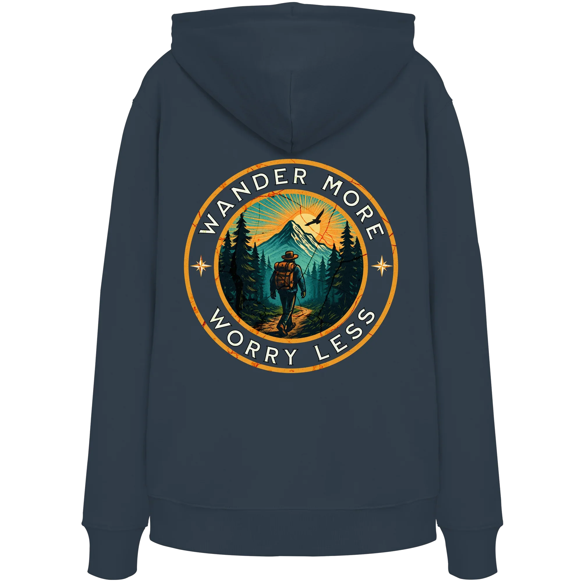 Wander More, Worry Less – Hiking Badge - Organic Hoodie