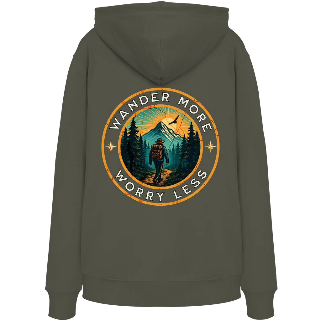 Wander More, Worry Less – Hiking Badge - Organic Hoodie