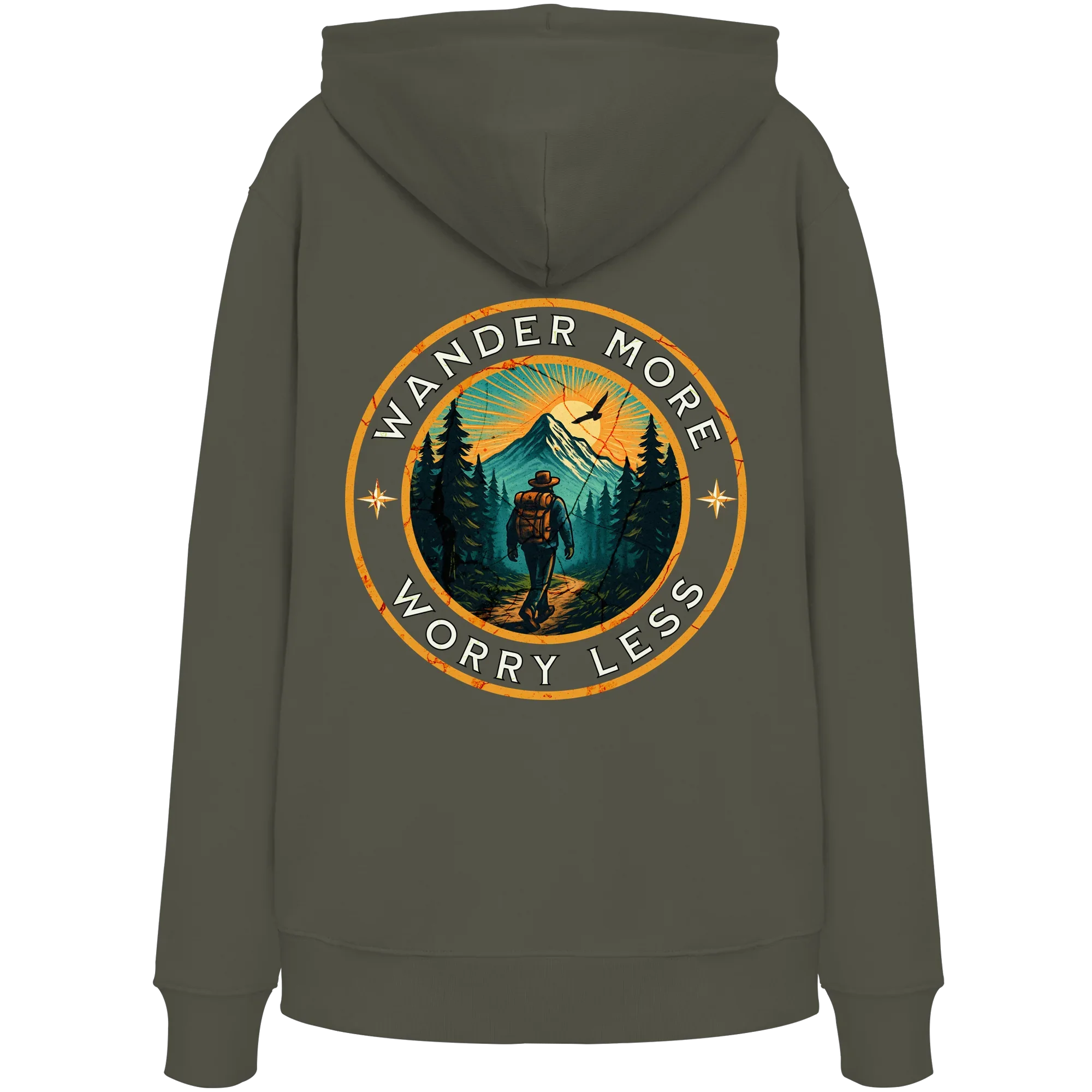 Wander More, Worry Less – Hiking Badge - Organic Hoodie