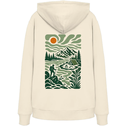 Camping- & Wanderbekleidung – Retro-Wildnis-Print – Bio-Kapuzenpullover
