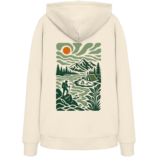 Camping- & Wanderbekleidung – Retro-Wildnis-Print – Bio-Kapuzenpullover