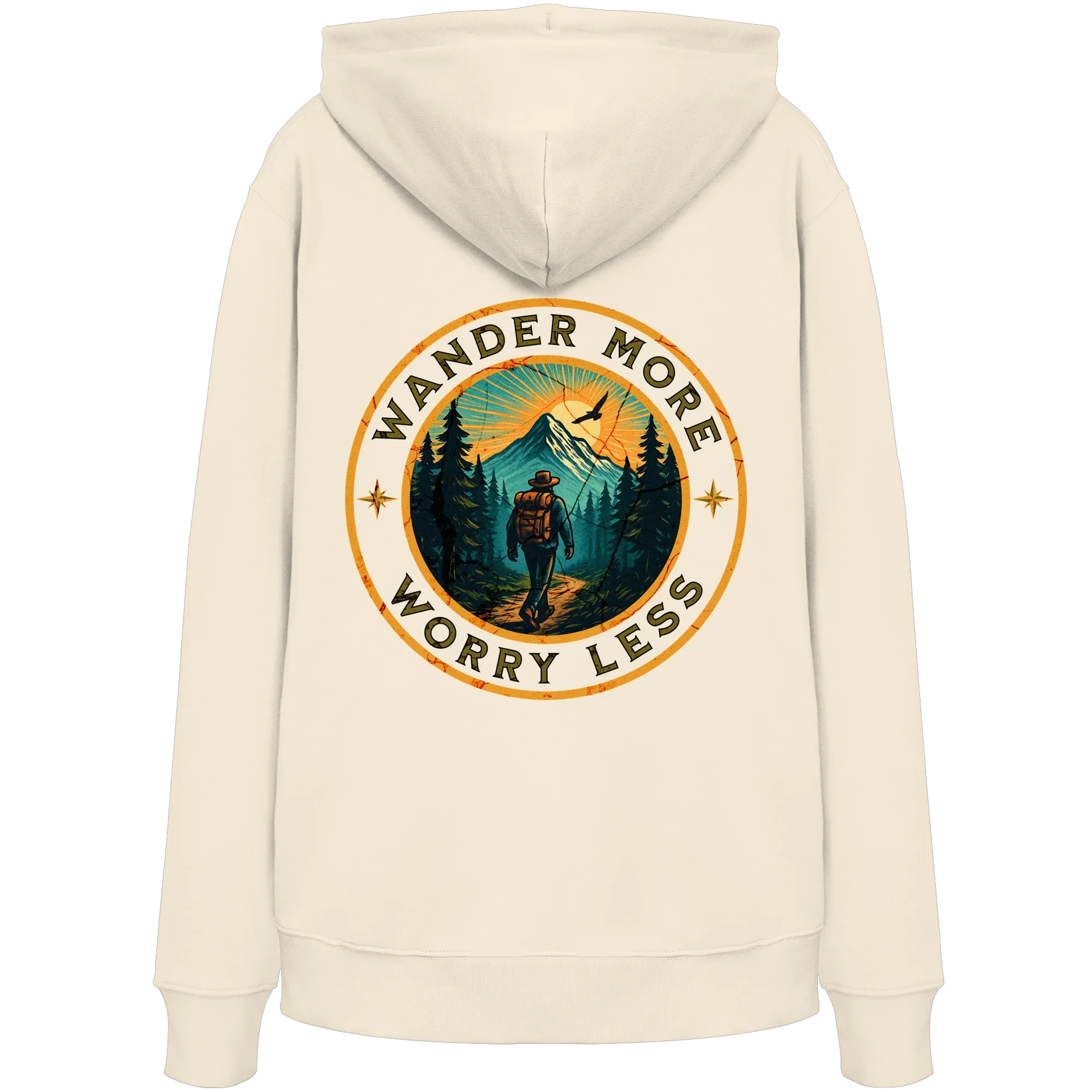Wander More, Worry Less – Hiking Badge - Organic Hoodie