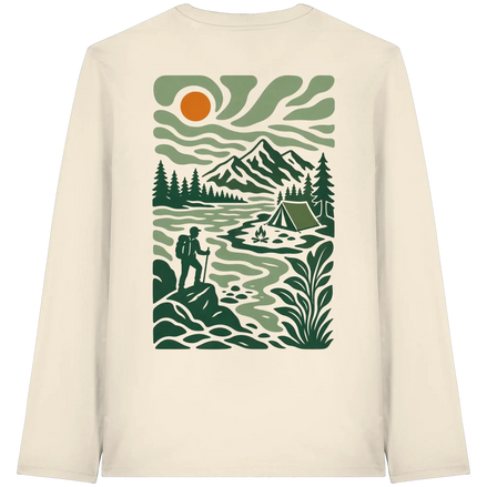 Camping- & Wanderbekleidung – Retro Wilderness Print – Bio-Langarmshirt