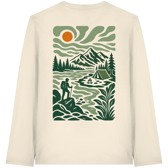 Camping- & Wanderbekleidung – Retro Wilderness Print – Bio-Langarmshirt