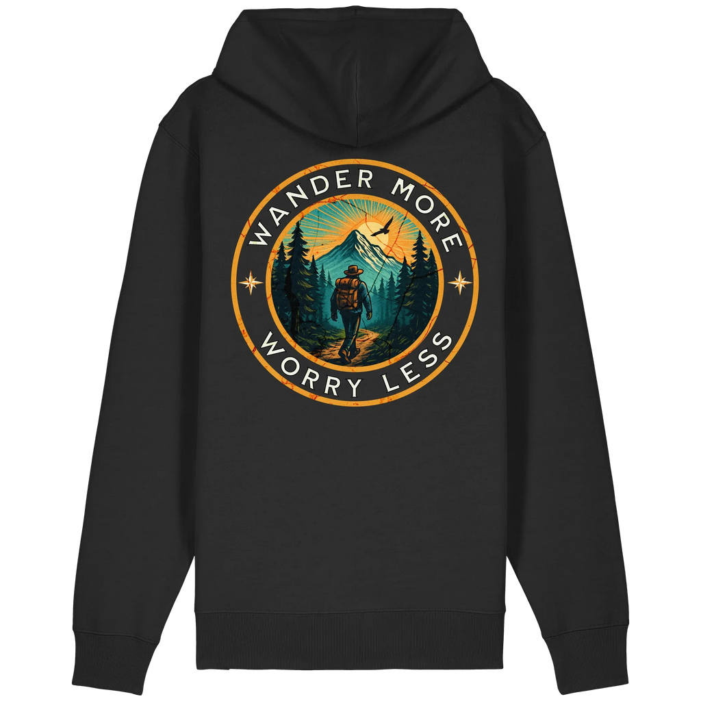 Wander More, Worry Less – Hiking Badge - Organic Relaxed Zipper