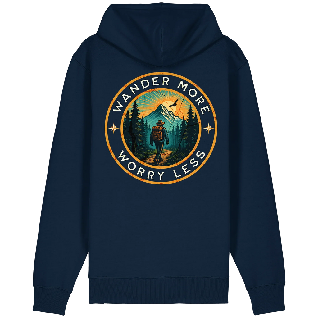 Wander More, Worry Less – Hiking Badge - Organic Relaxed Zipper