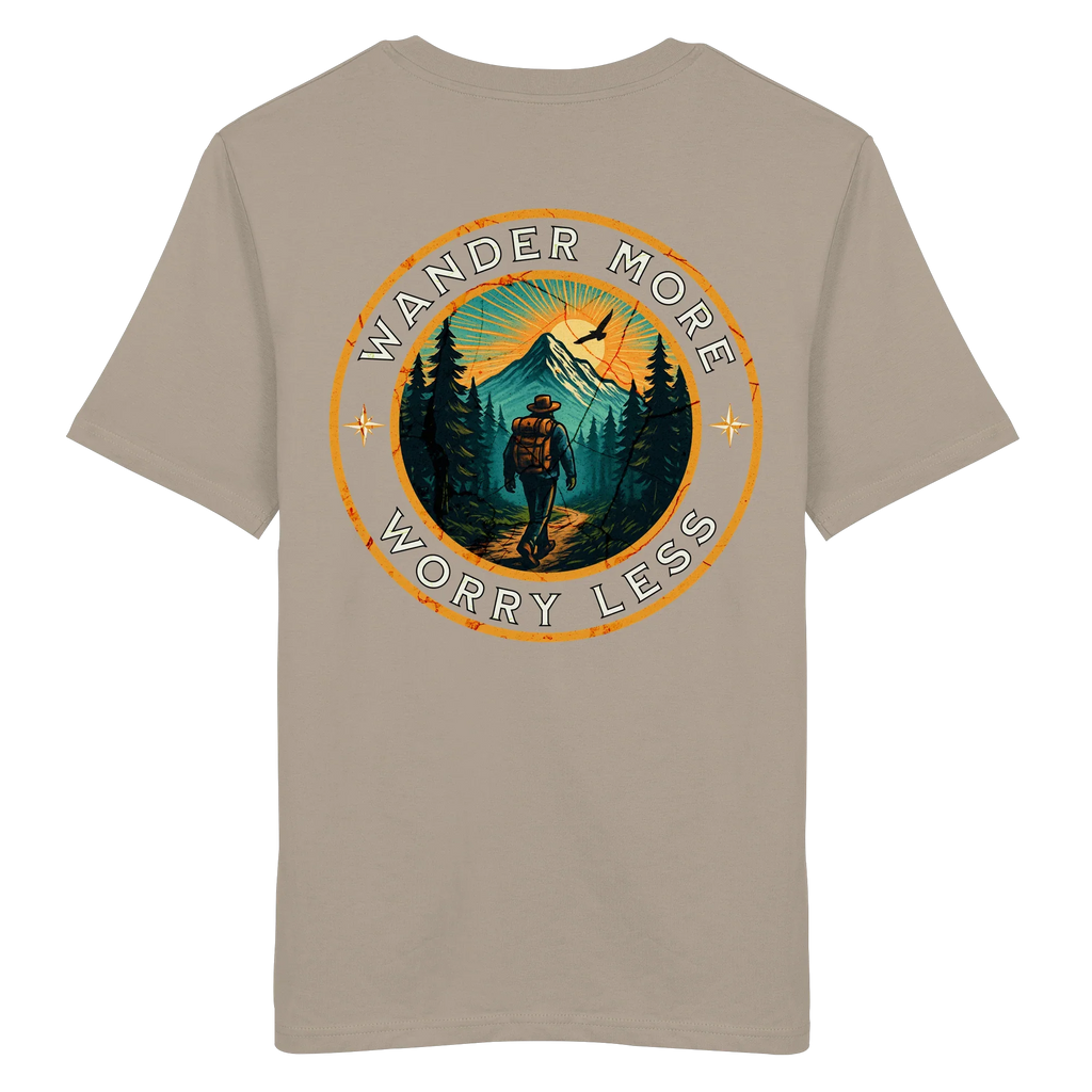 Wander More, Worry Less – Hiking Badge - Organic Shirt