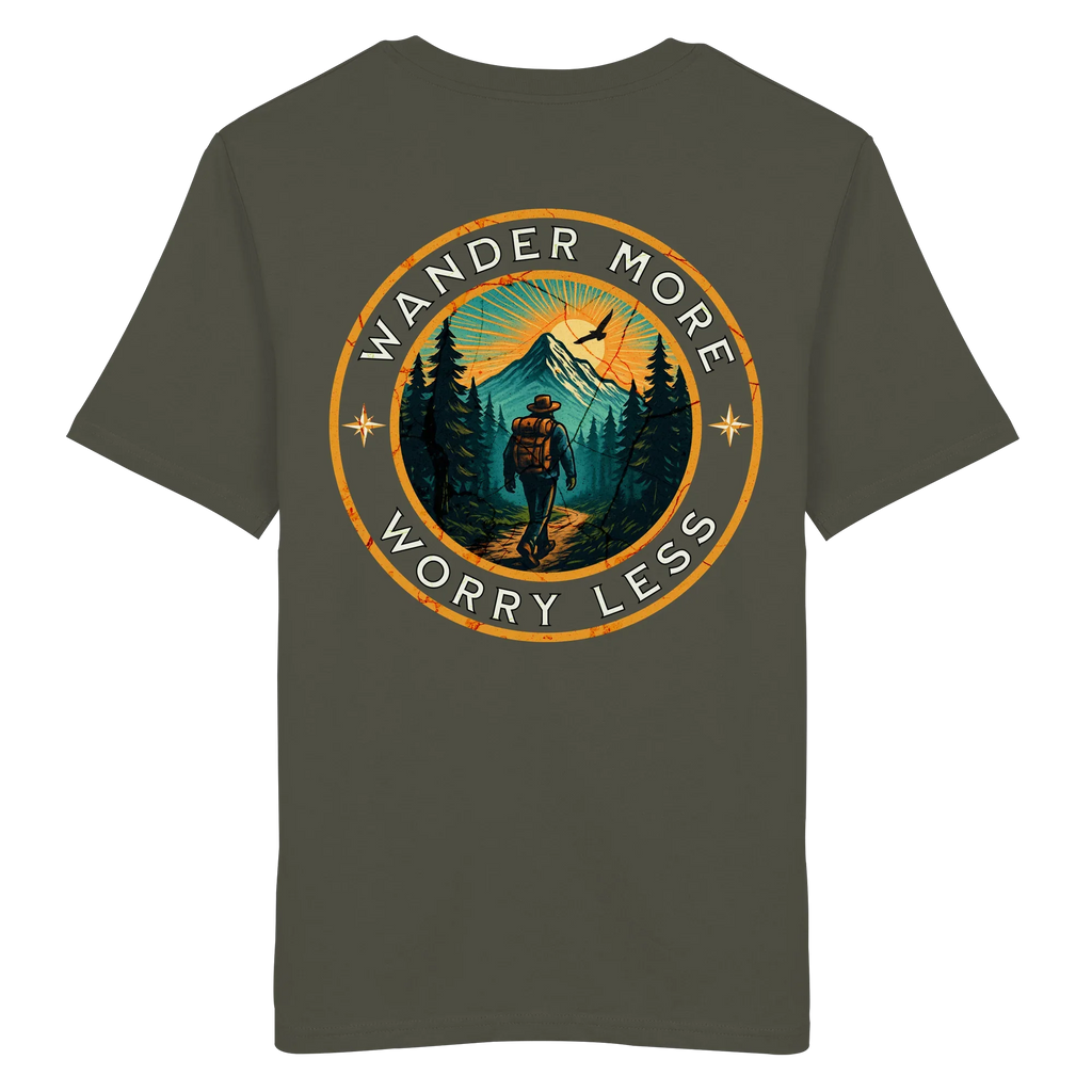 Wander More, Worry Less – Hiking Badge - Organic Shirt