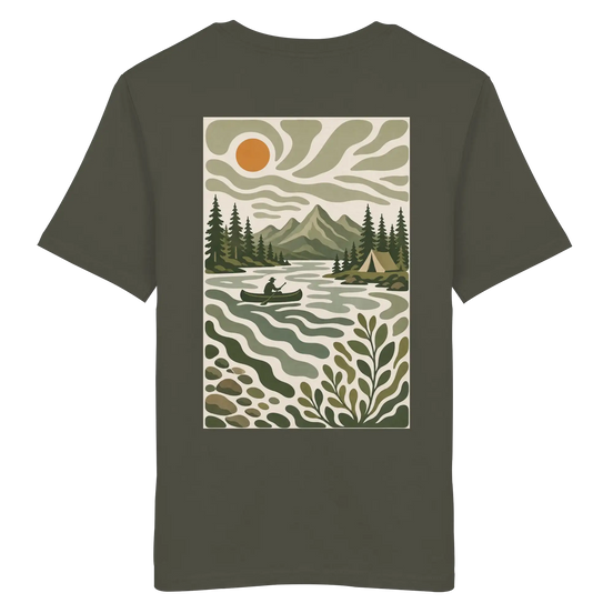 Kanucamping-Bekleidung – Stiller Morgen am See – Bio-Shirt