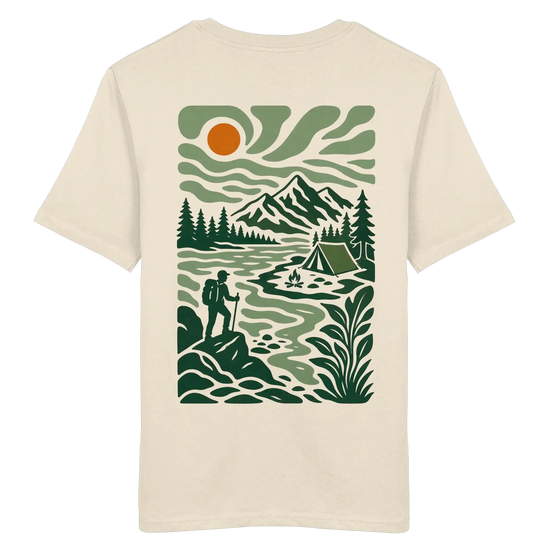 Camping- & Wanderbekleidung – Retro Wilderness-Aufdruck – Bio-Shirt