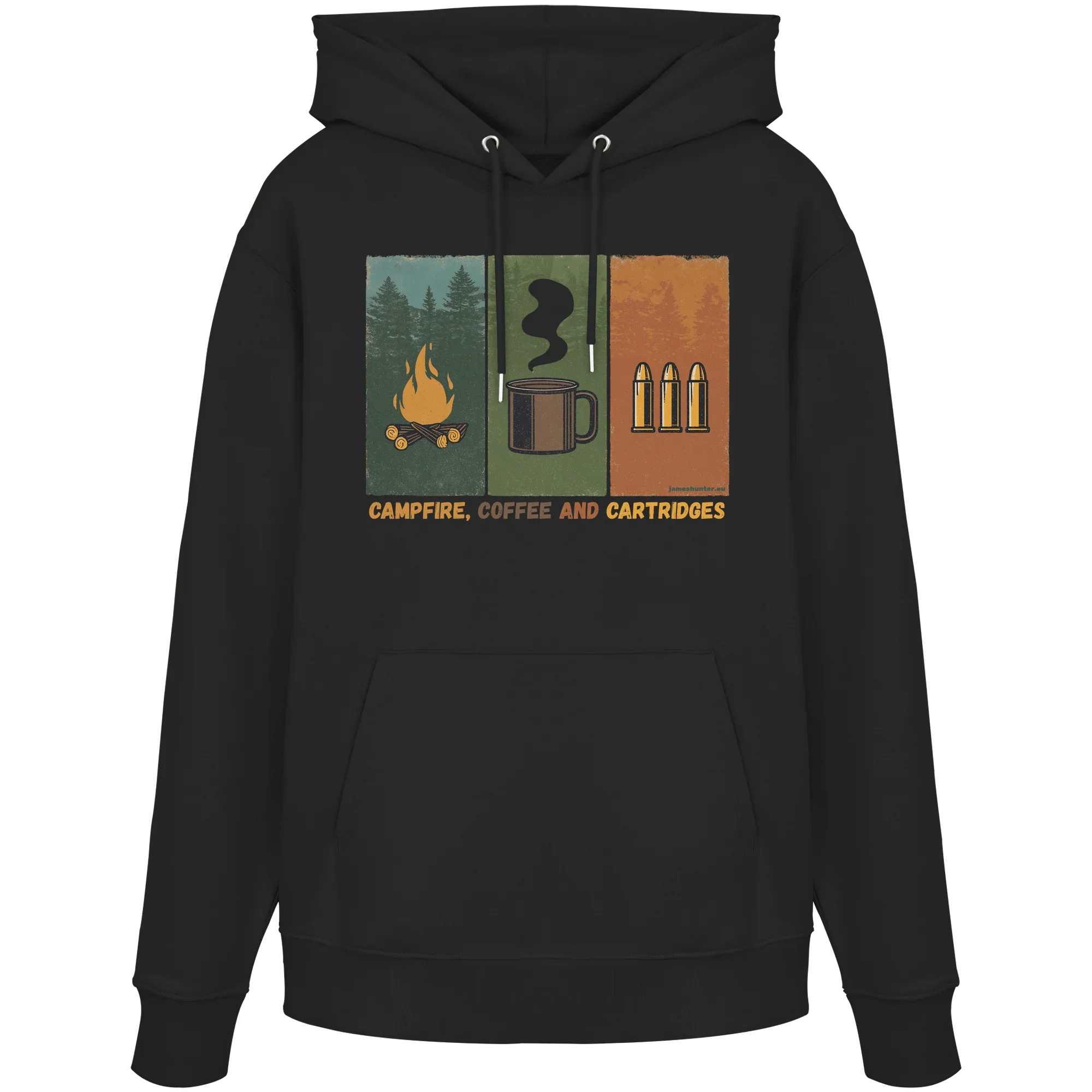 Coffe, Campfire and Cartridges - Organic Hoodie - James Hunter - Nature and Beyond