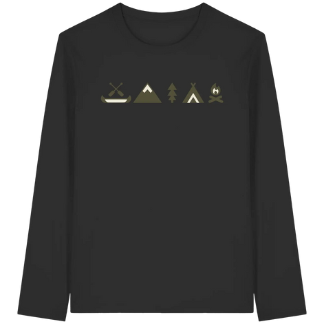 Minimalist Camping Apparel – Canoe, Peaks & Campfire - Organic Longsleeve T-Shirt
