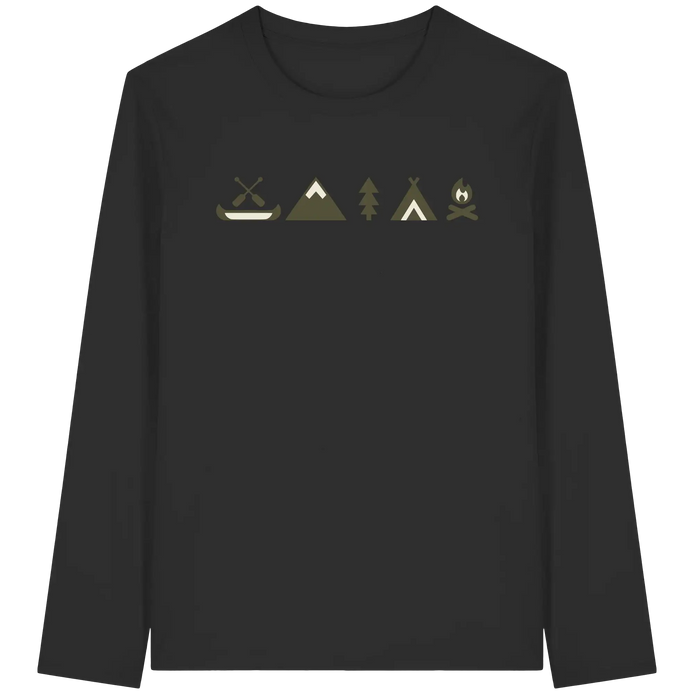 Minimalist Camping Apparel – Canoe, Peaks & Campfire - Organic Longsleeve T-Shirt