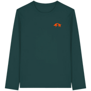 Dark green long sleeve shirt with orange boar graphic, eco-friendly hunting apparel for nature lovers.