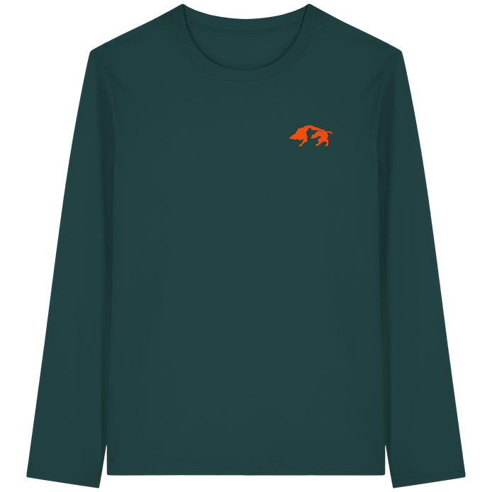 The Encounter — Boar & Hunter & Dog Silhouette Organic T-Shirt - Organic Longsleeve T-Shirt