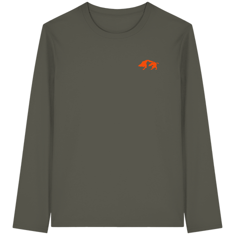 The Encounter — Boar & Hunter & Dog Silhouette Organic T-Shirt - Organic Longsleeve T-Shirt