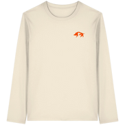 Cream long sleeve organic T-shirt with orange boar graphic, eco-friendly hunting apparel for nature lovers