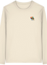 Cream long sleeve T-shirt with colorful moose rider graphic, eco-friendly outdoor apparel for nature lovers.