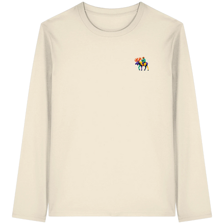 James Hunter Moose Commute organic unisex longsleeve shirt with minimalist design, natural raw fabric front view.