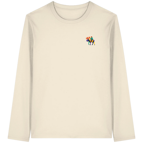 James Hunter Moose Commute organic unisex longsleeve shirt with minimalist design, natural raw fabric front view.
