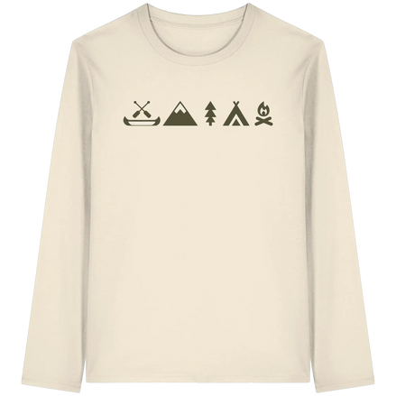 Minimalistische Campingkleidung – Kanu, Berge & Lagerfeuer – Bio Langarmshirt