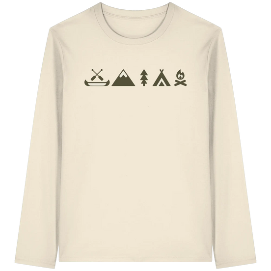 Minimalistische Campingkleidung – Kanu, Berge & Lagerfeuer – Bio Langarmshirt