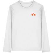 White long sleeve organic T-shirt with orange wild boar graphic for hunters and nature lovers
