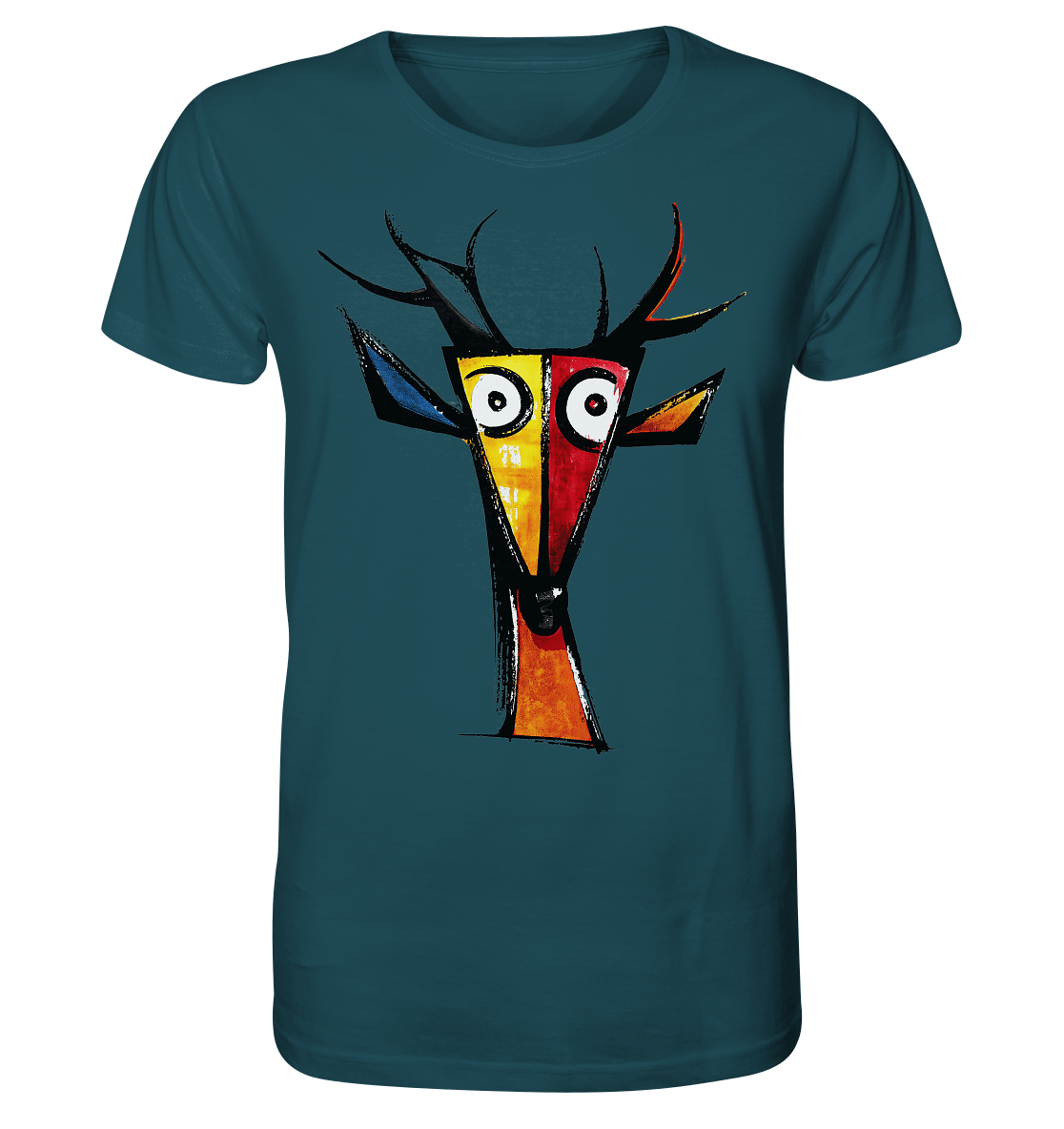 Colorful Deer Head T-Shirt – Niki de Saint Phalle-Inspired Pop Art Animal Design - Organic Shirt