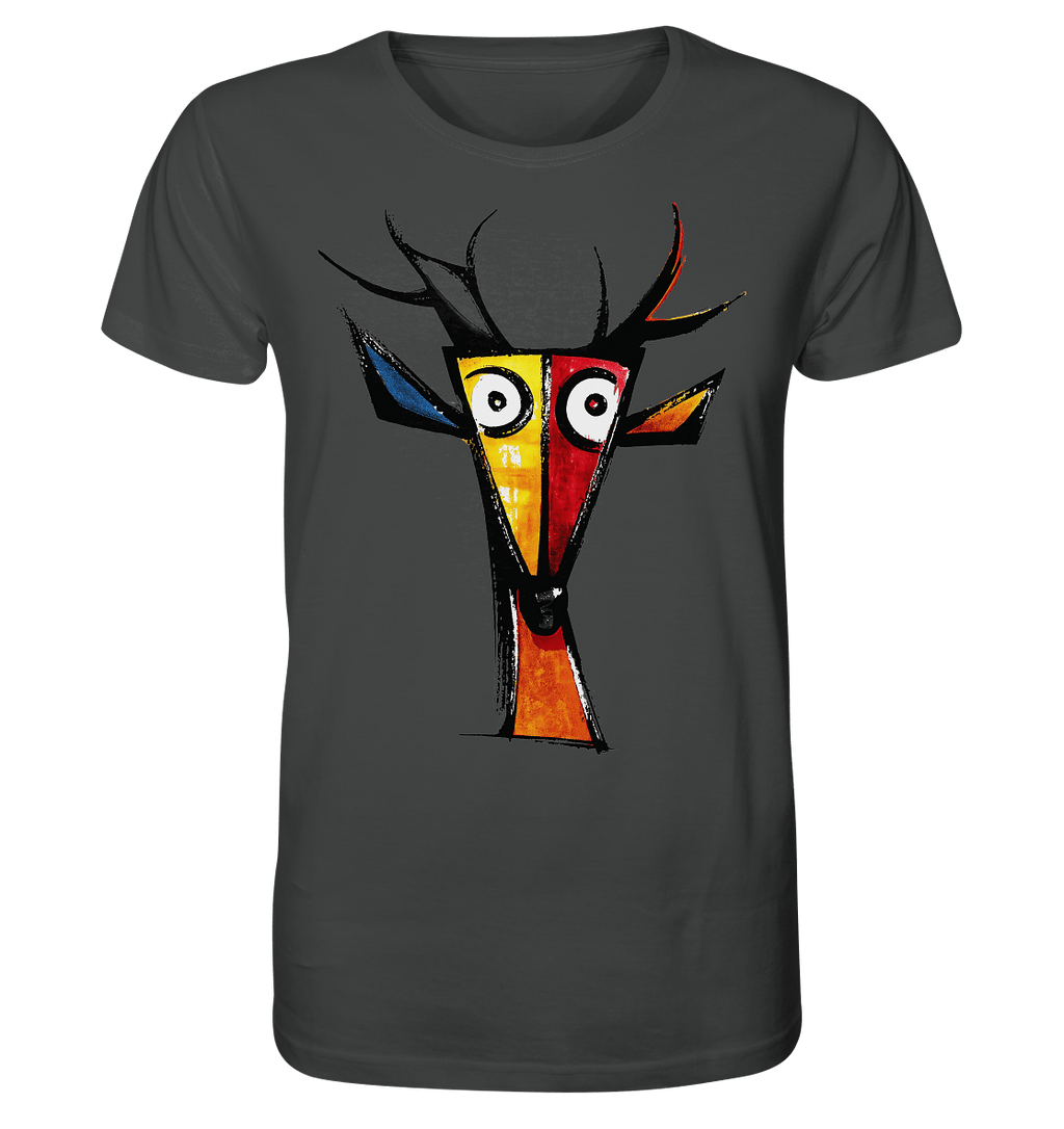 Colorful Deer Head T-Shirt – Niki de Saint Phalle-Inspired Pop Art Animal Design - Organic Shirt
