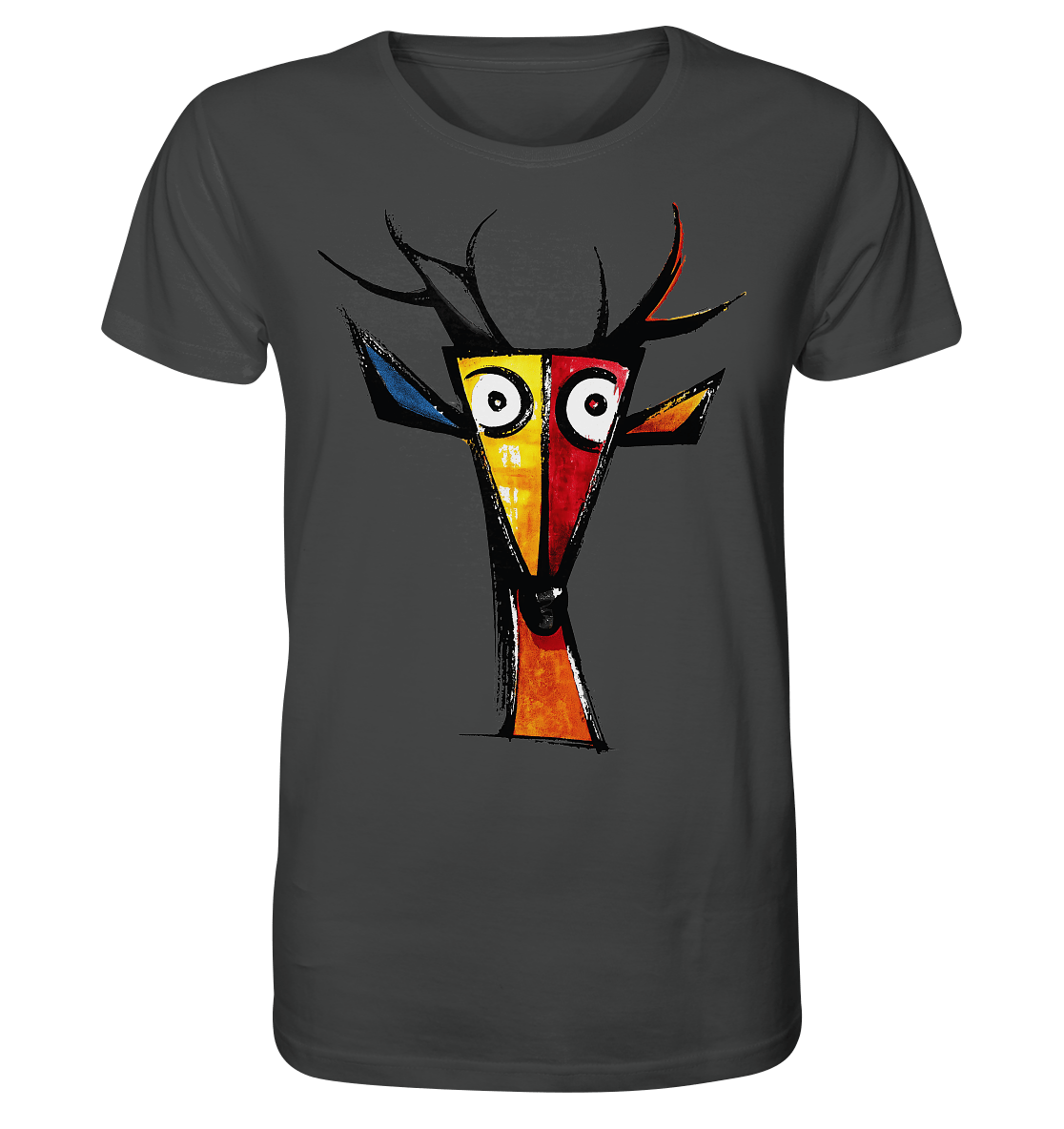 Colorful Deer Head T-Shirt – Niki de Saint Phalle-Inspired Pop Art Animal Design - Organic Shirt