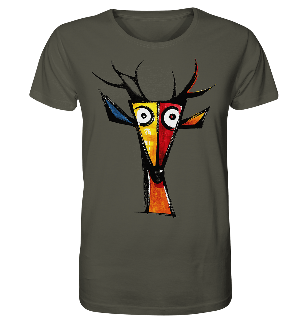 Colorful Deer Head T-Shirt – Niki de Saint Phalle-Inspired Pop Art Animal Design - Organic Shirt