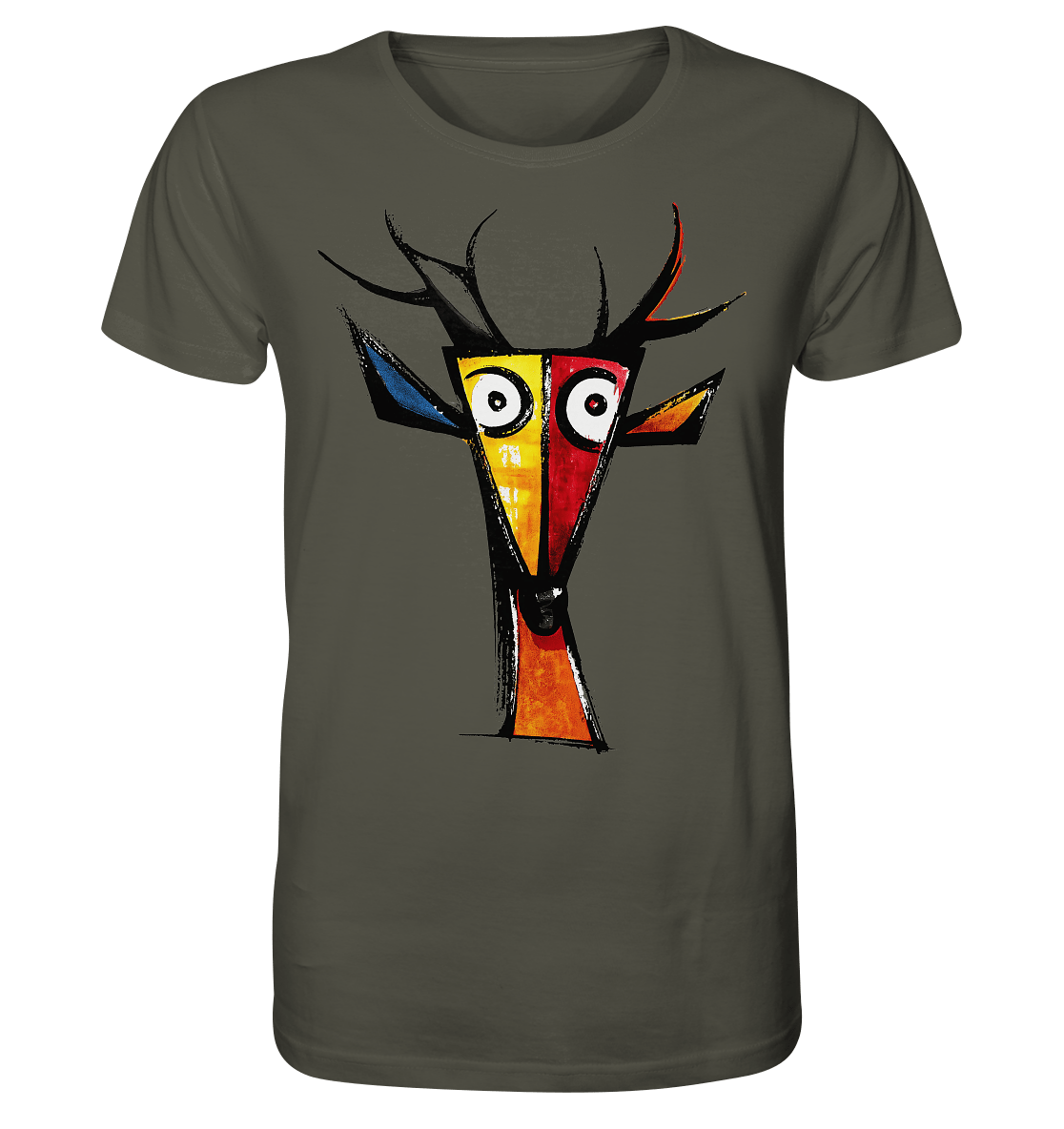Colorful Deer Head T-Shirt – Niki de Saint Phalle-Inspired Pop Art Animal Design - Organic Shirt