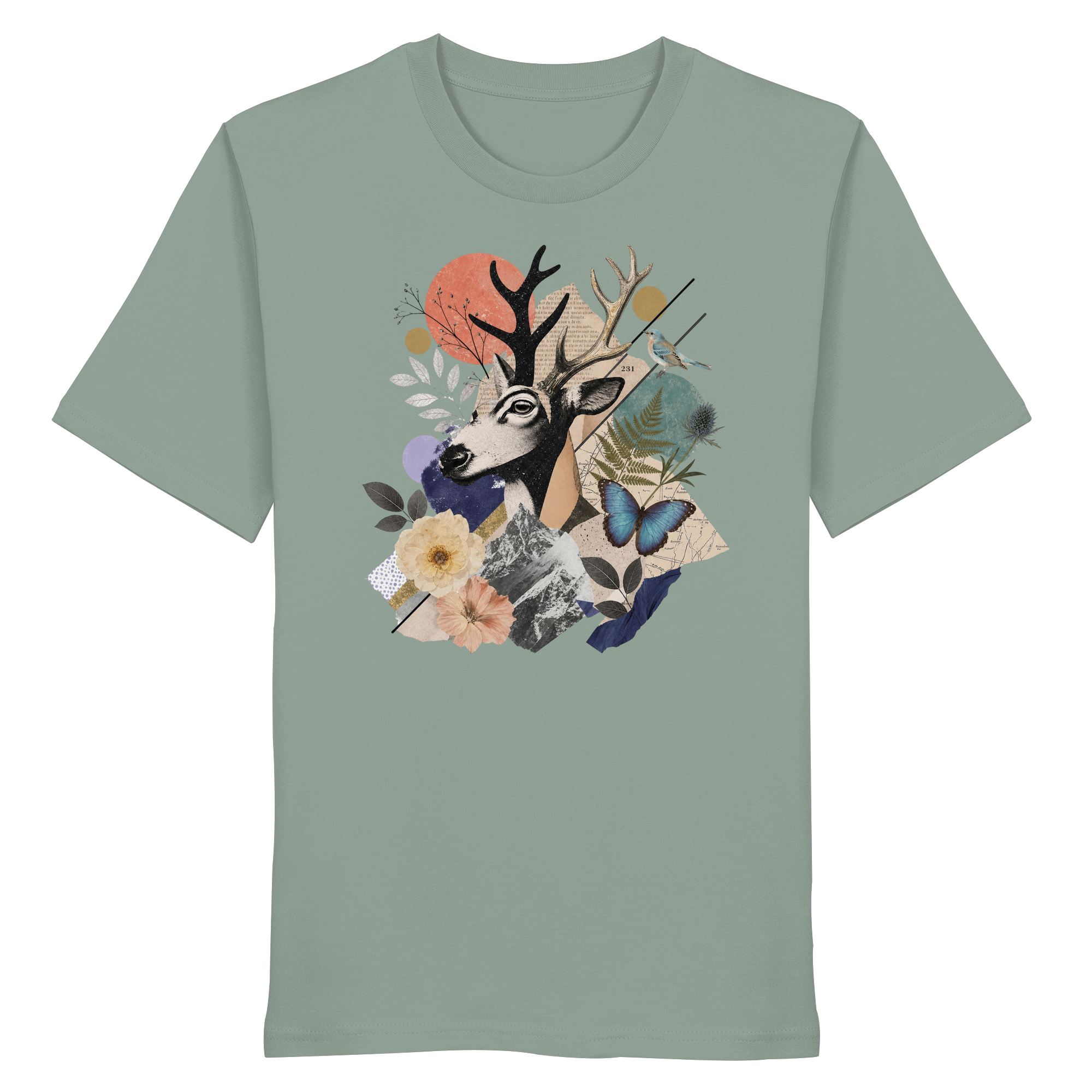 Stag Portrait Collage - Organic Shirt