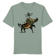 Eco-friendly olive T-shirt with artistic wild boar graphic, perfect for nature lovers and outdoor adventures.