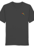 Dark gray eco-friendly T-shirt with colorful moose graphic, perfect for nature lovers and outdoor adventures.