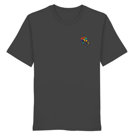 Front view of James Hunter Moose Commute Organic Unisex T-Shirt from the Minimalist Collection in anthracite.