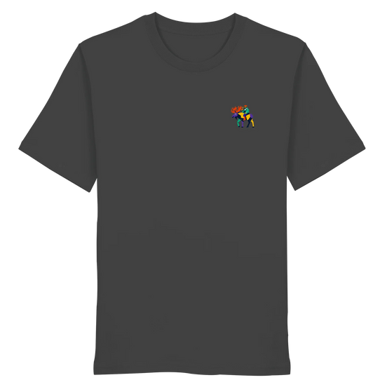 Front view of James Hunter Moose Commute Organic Unisex T-Shirt from the Minimalist Collection in anthracite.