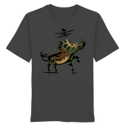 Dark gray organic T-shirt with artistic wild boar graphic, perfect for hunters and nature lovers.