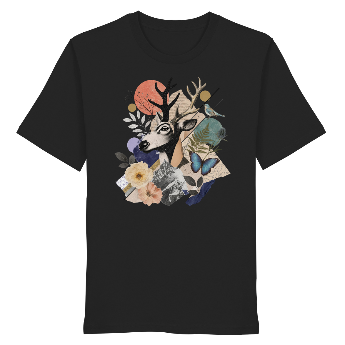 Stag Portrait Collage - Organic Shirt