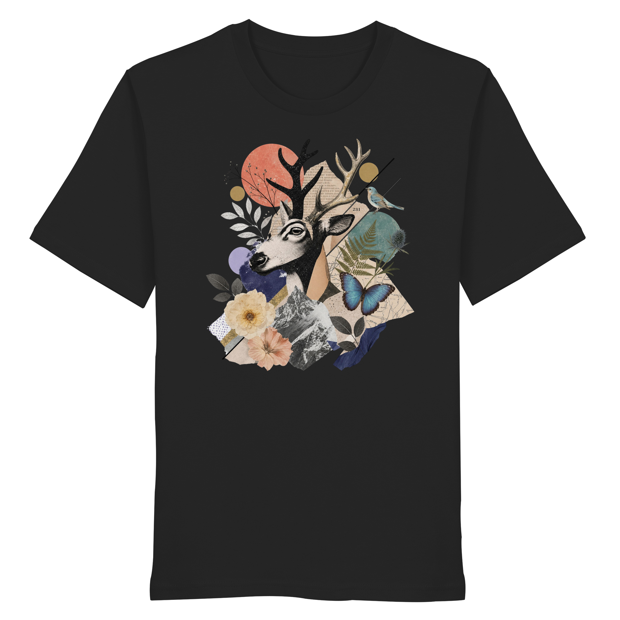 Stag Portrait Collage - Organic Shirt
