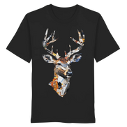 Unisex black organic T-shirt from James Hunter's Paper Trail Art Collection No. 10, featuring a front design.