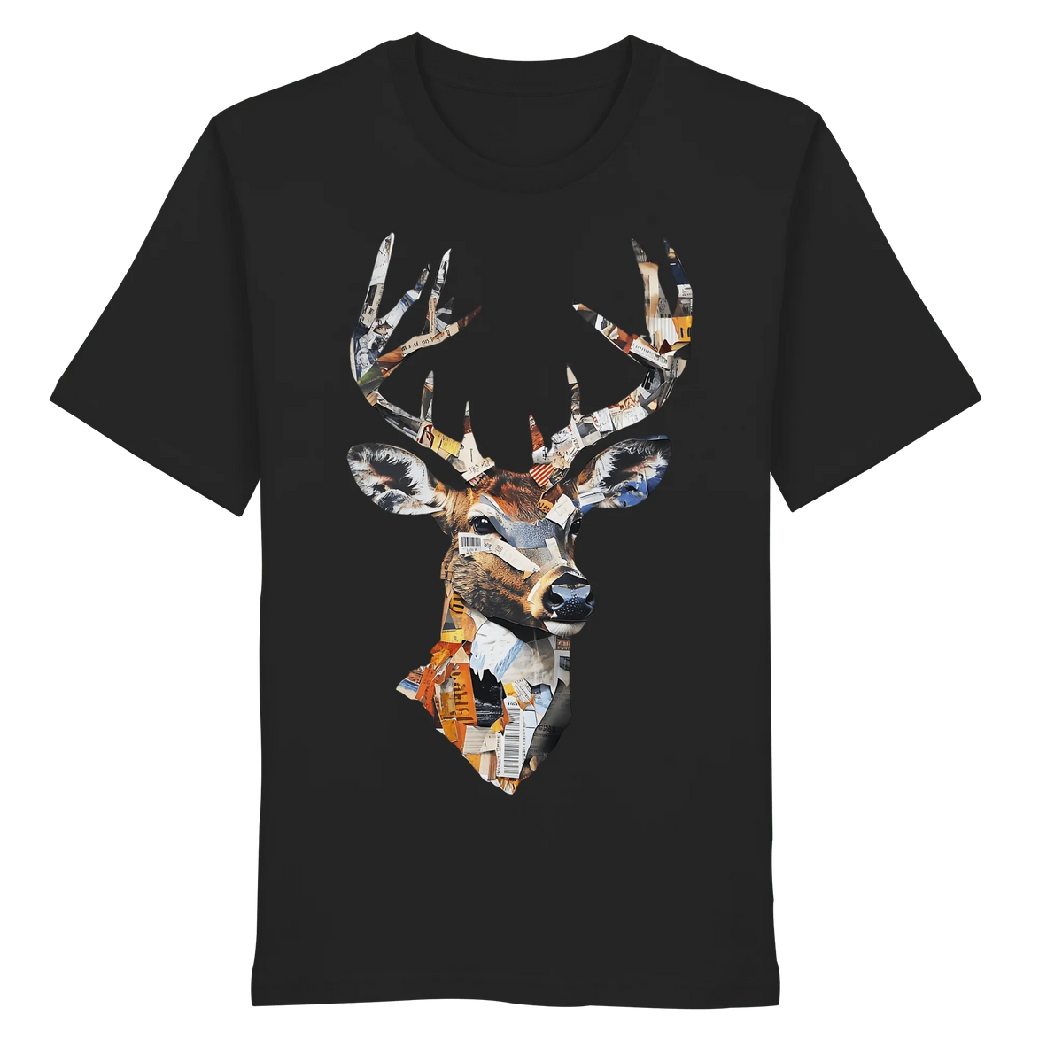 Unisex black organic T-shirt from James Hunter's Paper Trail Art Collection No. 10, featuring a front design.