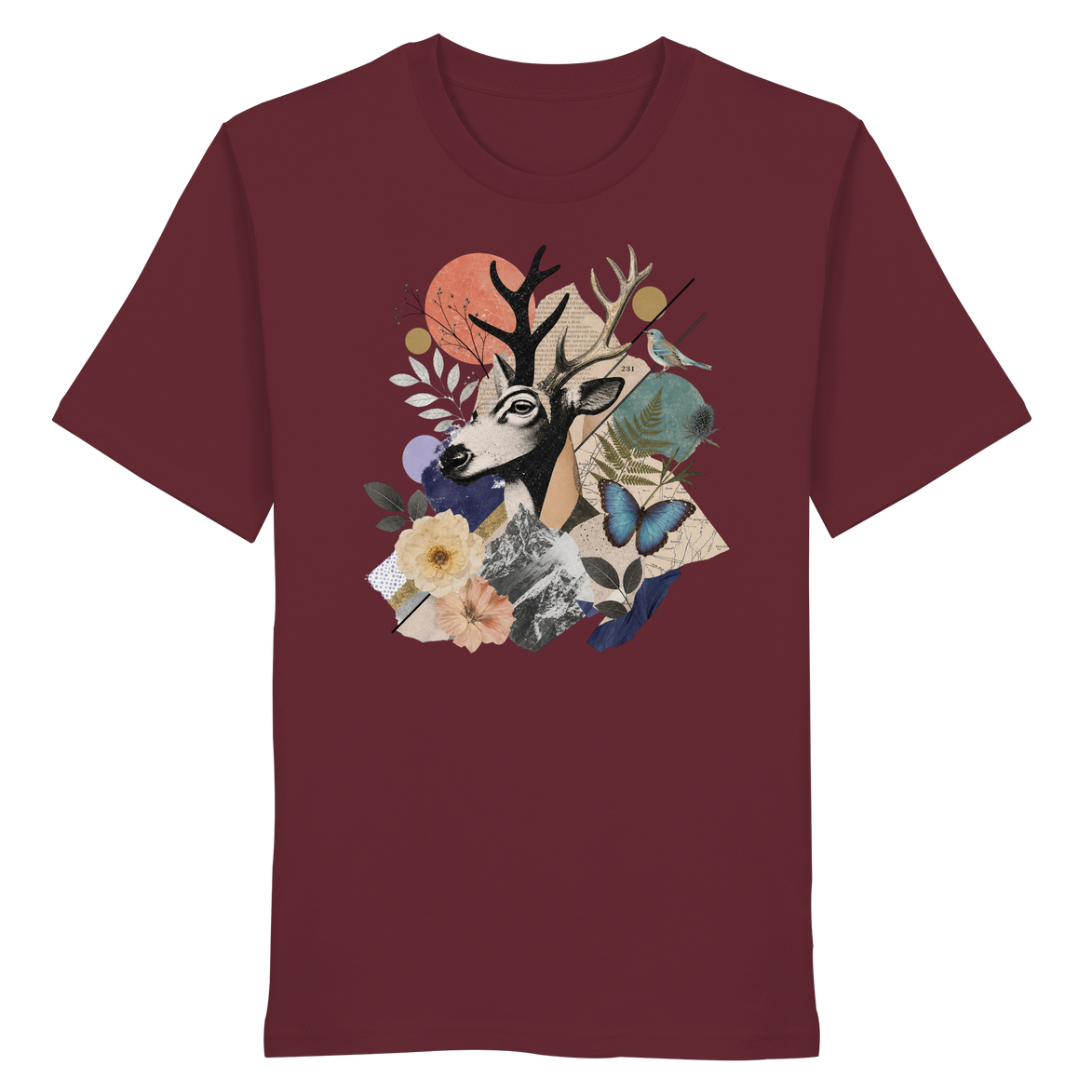 Stag Portrait Collage - Organic Shirt