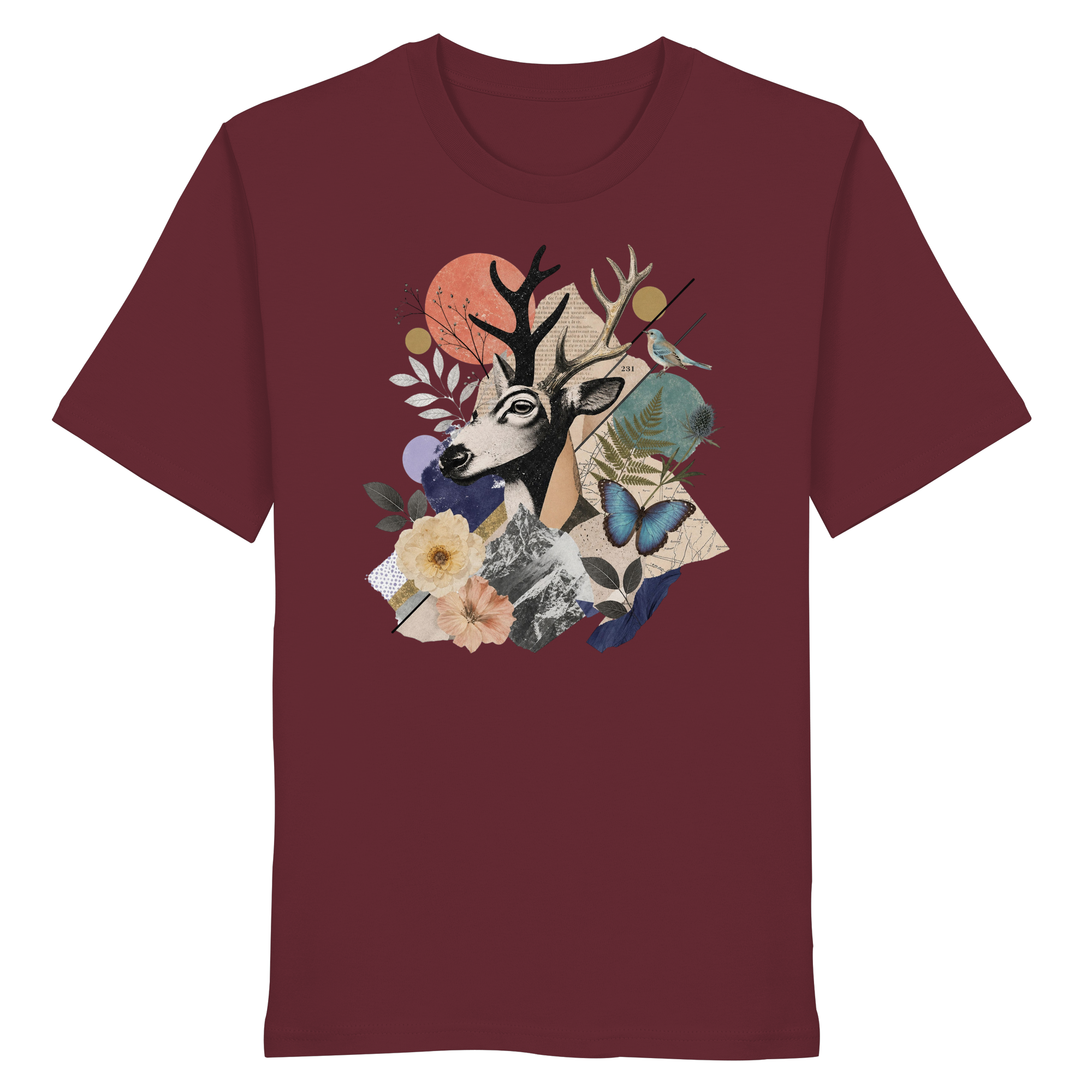 Stag Portrait Collage - Organic Shirt