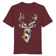 Front view of James Hunter Nature and Beyond Paper Trail Organic T-Shirt No. 10 in burgundy, unisex fit with minimalist design.